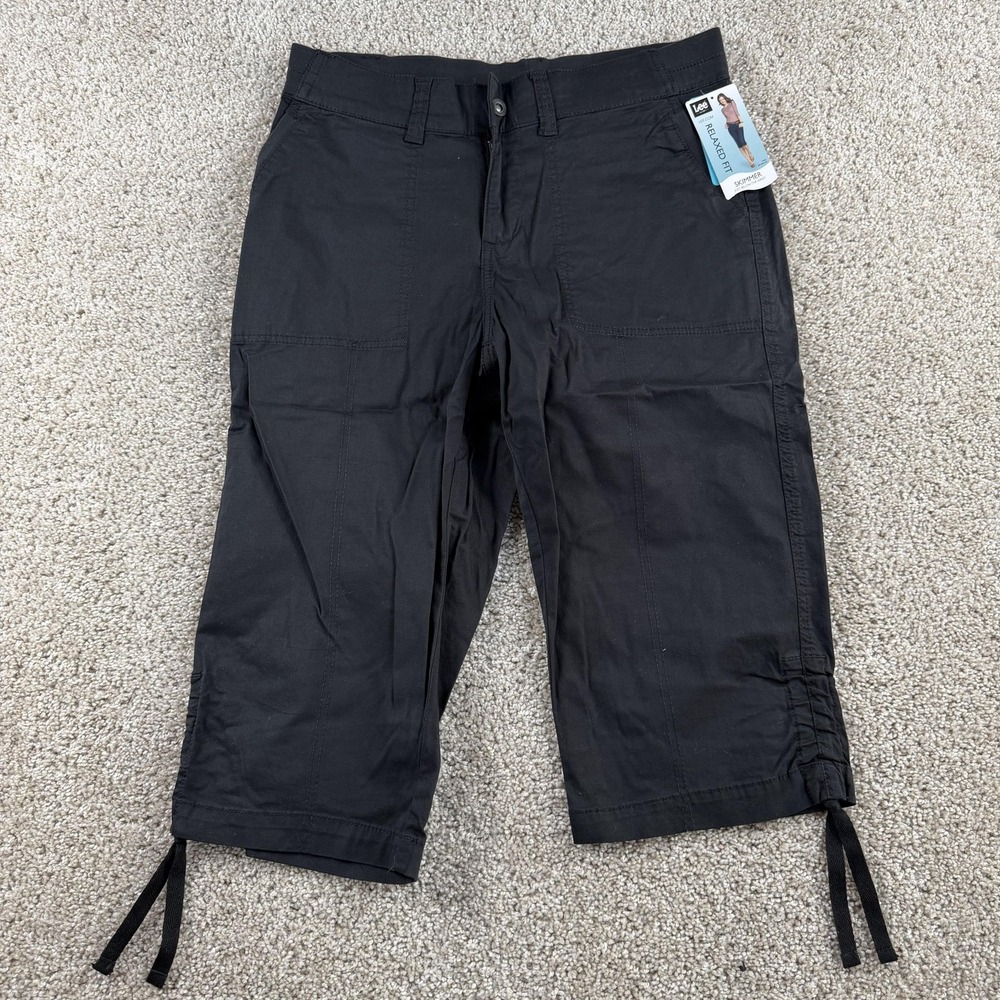 Lee Capri Pants Womens 8 Black Twill Relaxed Fit Skimmer Stretch Casual Pockets